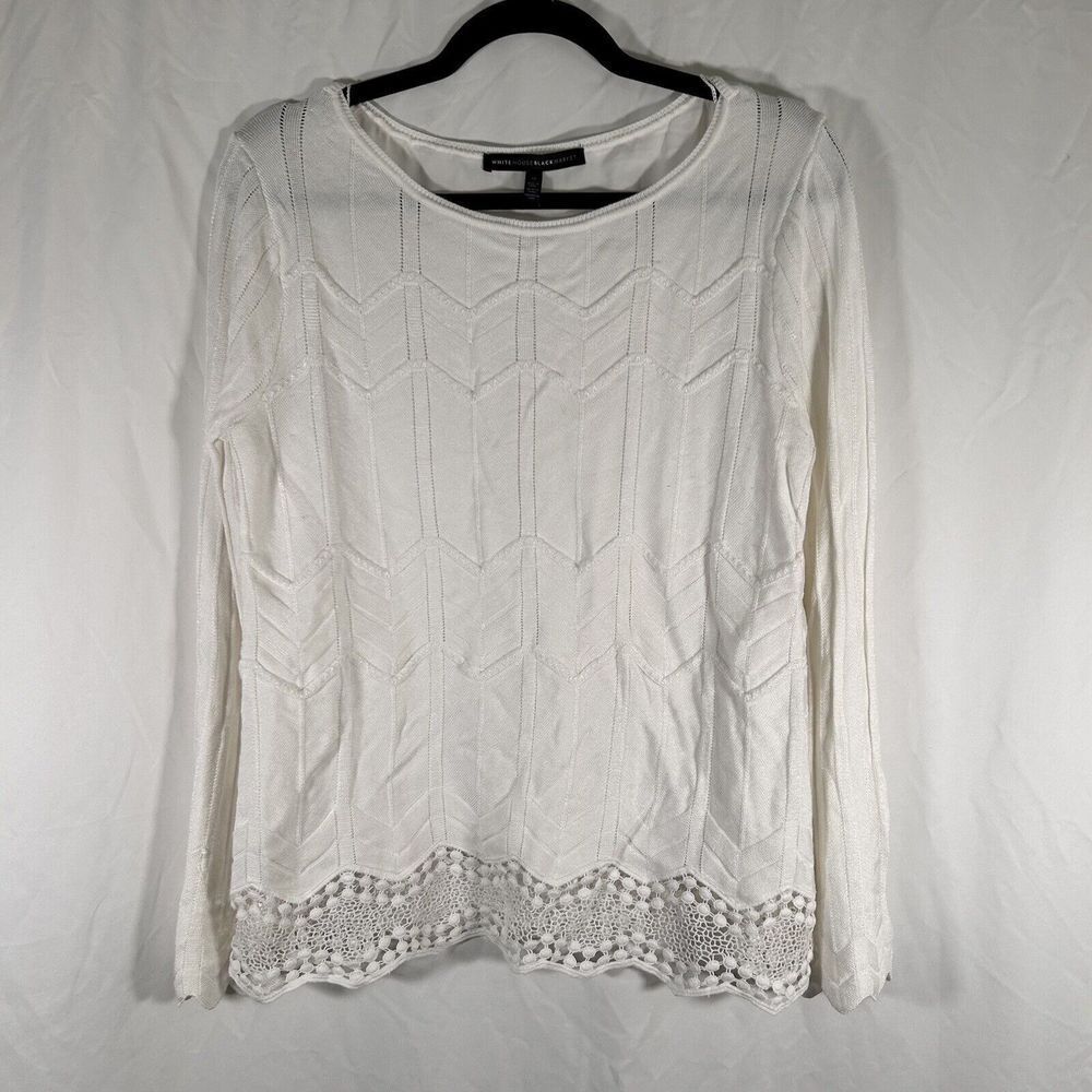 White House Black Market Blouse Women's Medium White Long Sleeve Semi Sheer